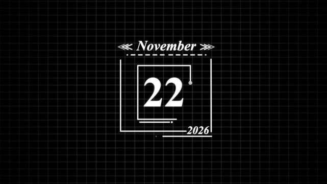 November 22nd date display with grid background twenty-two. Highlighting date Very important date on the calendar.