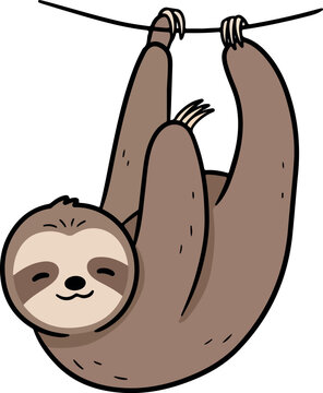 Cute Brown Sloth Hanging on Wire Vector Art Minimal Illustration