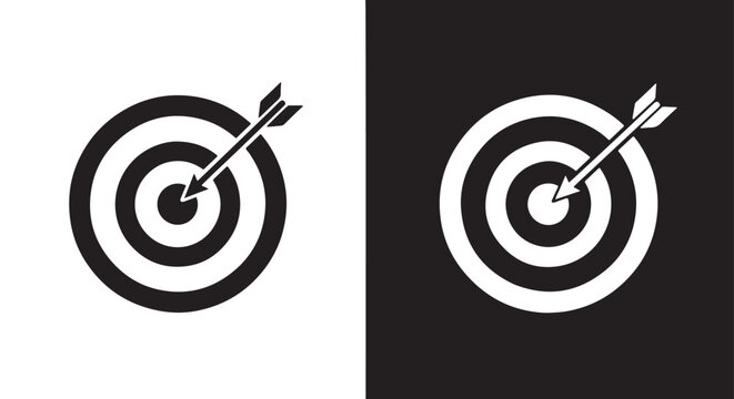 Target Icon Set: Bullseye Hit - Line and glyph solid icon and logo templete - Blue icon set - Minimalist, flat icon