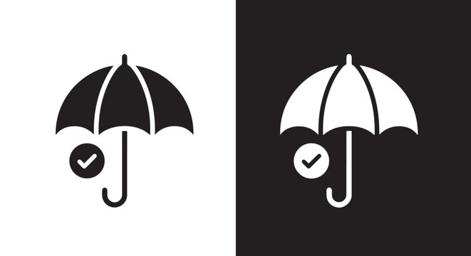 Umbrella Icon, Shield Icon, Safety Check - Line and glyph solid icon and logo templete - Blue icon set - Minimalist, flat icon