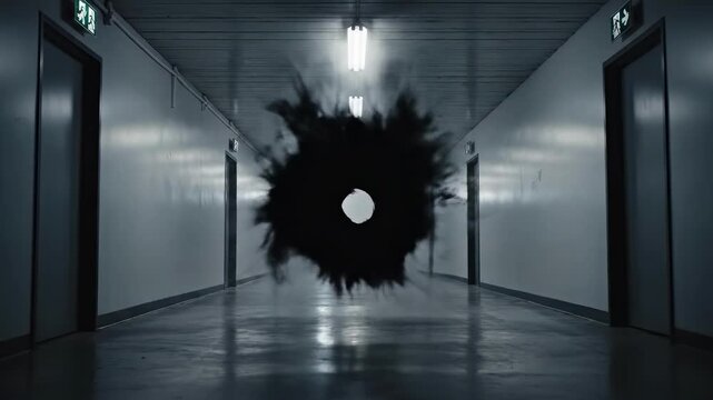 A mysterious and unsettling hallway leads to a dark vortex, evoking feelings of suspense and intrigue &ndash; perfect for marketing psychological themes or 