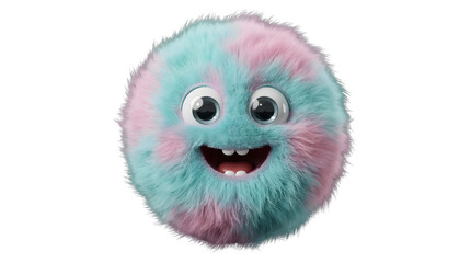 Fototapeta premium A cute round monster character with soft pink and blue fur and a happy smiling expression face