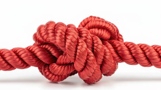 Knot: A close-up view of a tightly woven knot made from a single vibrant red rope. The image evokes a sense of complexity and connection.