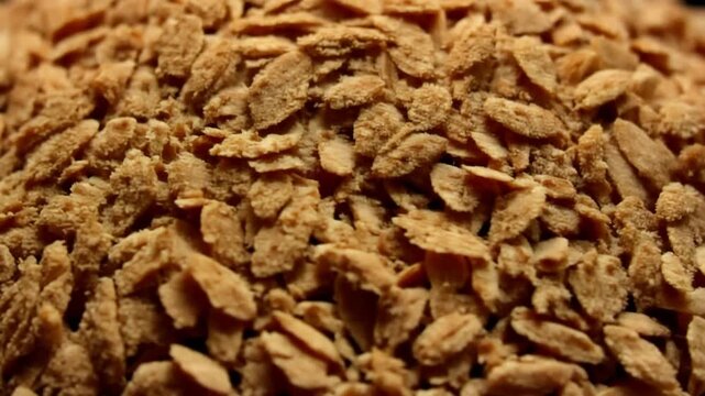 Delicious Crunchy Cereal Flakes Piled Up in a Bowl, Macro View of Breakfast Food.