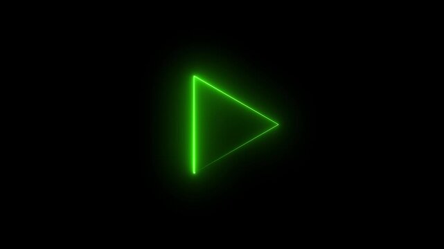 Neon green play button glowing triangle on black background triangle glowing