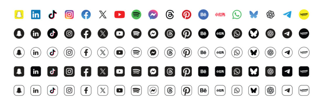popular social media logos vector icon set of for editorial use