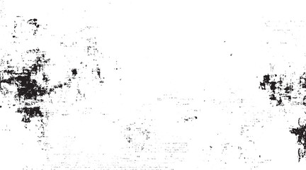 Fototapeta premium Black ink splatters and smudges on white textured background with faint text fragments