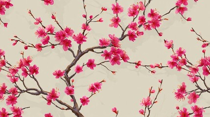 Fototapeta premium Elegant floral twigs with vibrant pink anime character blossoms