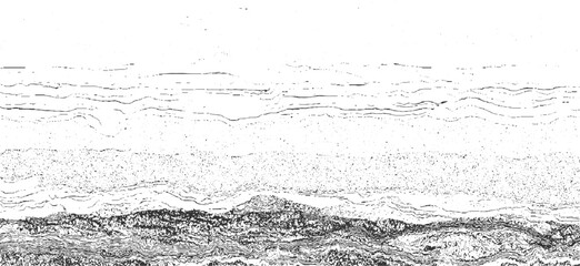 Fototapeta na wymiar Abstract black and white textured horizontal lines and dots pattern resembling terrain