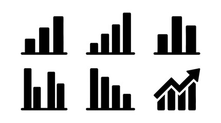 Fototapeta premium collection of bar chart, 6 filled black minimal icon vector set , white background , PNG and SVG isolate