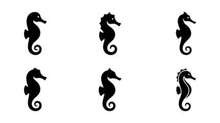 Fototapeta premium collection of seahorse, 6 filled black minimal icon vector set , white background , PNG and SVG isolate