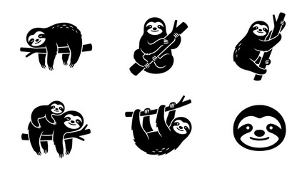 Fototapeta premium collection of sloth, 6 filled black minimal icon vector set , white background , PNG and SVG isolate