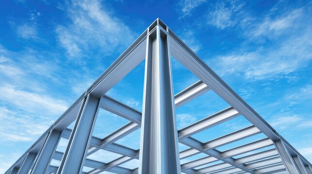 Modern Steel Frame Structure Under Bright Blue Sky with Vibrant Clouds in a Constructed Urban Environment