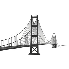 Fototapeta premium Classic black and white vector graphic of a majestic suspension bridge, showcasing architectural grandeur and urban connectivity, presented cleanly on a white background