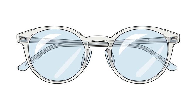 Classic pair of round spectacles with light-colored frames and clear reflective lenses shown from a front-facing perspective.