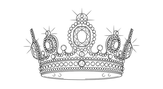 Elegant sparkling crown with large central diamond and smaller gems drawn in a clean line art style for royal themes.