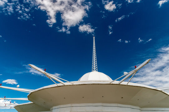 Canada, Alberta, Vulcan.  Space-age styled tourist information building in the Alberta prairie, south of Calgary