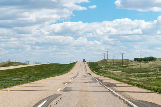 Canada, SK, Moosejaw.  Trans Canada Highway 1, crossing the great plains of Canada.