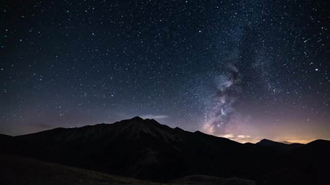 Starlit mountain landscape under a clear night sky with Milky Way