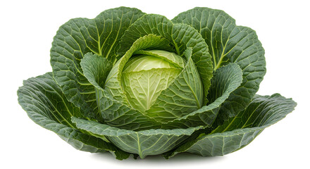 Obraz premium Cabbage, a vibrant green vegetable, stands freshly harvested and ready for culinary use, showcasing its natural texture and crisp leaves against a clean backdrop.