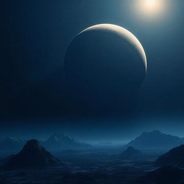 Large moon looming over the mountains