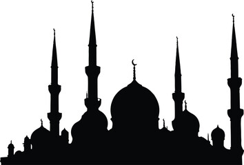 Mosque silhouette with domes and minarets on transparent background © NOOR