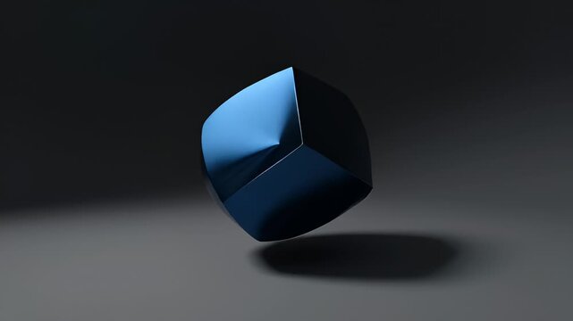 Abstract Blue Metallic Geometric Shape Rotating and Transforming in Studio Lighting