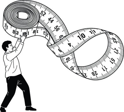 Vector silhouette of man holding flexible measuring tape