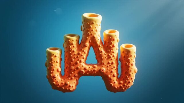 Creative 3D animated coral or sea sponge with bubbly texture in a surreal ocean environment showing growth and change