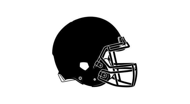 Black American Football Helmet Silhouette, Sport Equipment Icon, Isolated on White Background