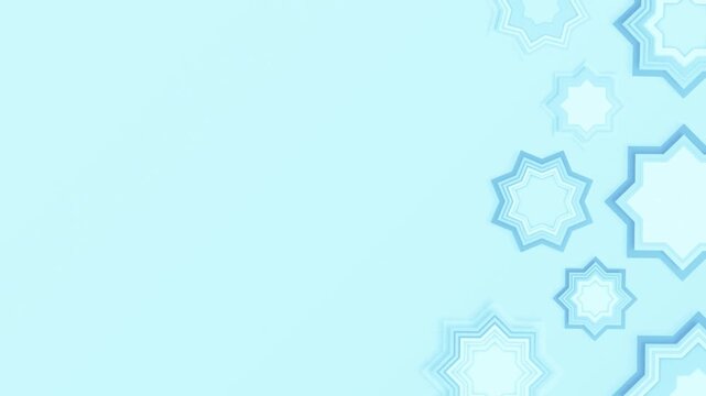 Blue Islamic Ramadan Background with Golden Moon and Lanterns, Symbols of Fasting, Iftar and Suhoor, Asian Arabic Motif Animation 4K. 