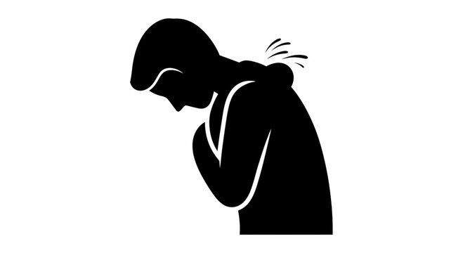 Silhouette of person with neck pain, stiff neck, and headache icon