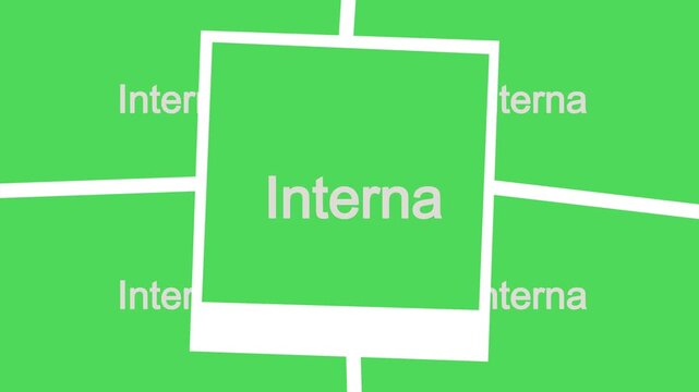 Abstract animation footage showcasing a green Polaroid style photo collage arrangement with text elements rapidly transitioning and moving across the screen on transparent background