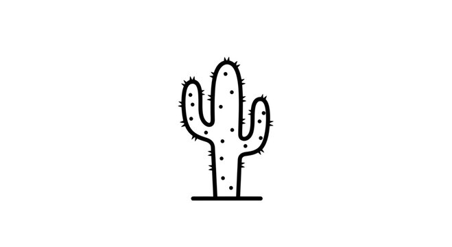 Minimalist Line Art Icon of a Saguaro Cactus in a Desert Landscape