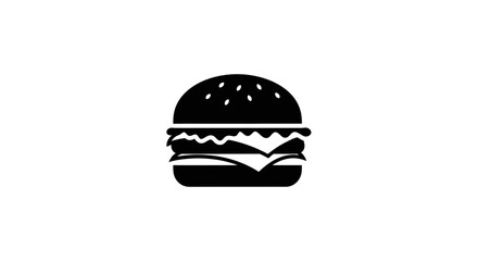 Fototapeta premium Black and White Icon of a Delicious Hamburger with Sesame Seeds on a White Background