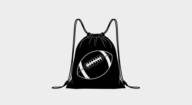 Black Drawstring Bag with American Football Graphic - Sports Gear Icon