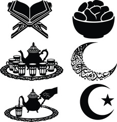 Obraz premium Grand islamic mosque architecture black silhouette minimalist style.