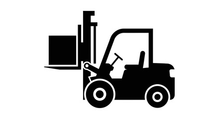 Naklejka premium Black forklift icon lifting a box, industrial logistics and material handling symbol