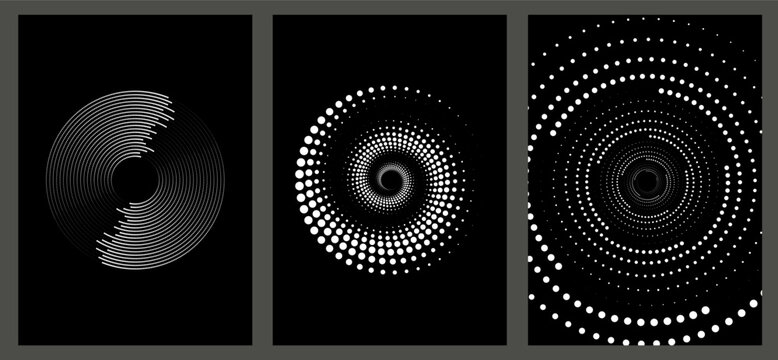Abstract Black And White Halftone Spiral Dot Circles Optical Art Composition With Radial Patterns