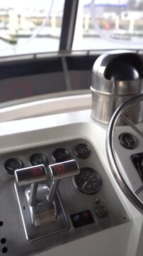 Luxury Yacht Cockpit Helm Controls and Dashboard View