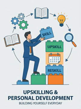 Upskill reskill training growth improvement leadership skill success career employee development business concept upskill reskill training growth improvement Upskilling and skill development growth