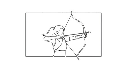 Obraz premium Archer Woman Drawing Bow Arrow in Continuous Line Art Style