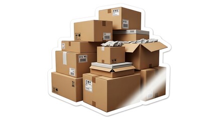 Fototapeta premium Large Stack of Cardboard Shipping Boxes and Delivery Parcels Piled High, Signifying E-commerce Logistics, Distribution, and Global Transportation for Goods