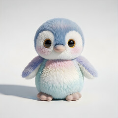 Fototapeta premium Cute pastel colored penguin plush toy on white background