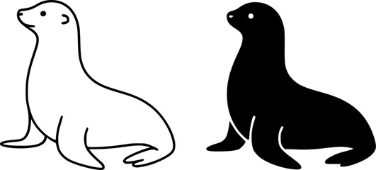 Sea lion illustration icon, outline and silhouette, for animal or marine life design © Nurhalimah