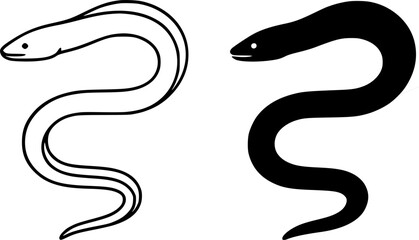 Fototapeta premium Eel illustration icon, outline and silhouette, for animal or wildlife design