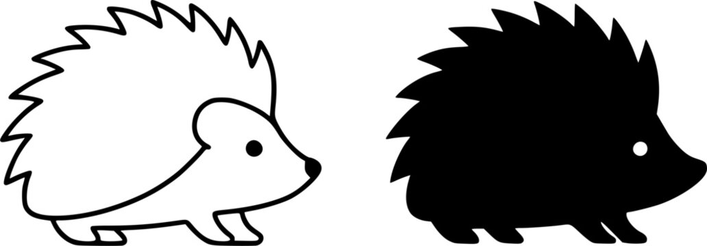Hedgehog / porcupine illustration icon, outline and silhouette, for animal or wildlife designs