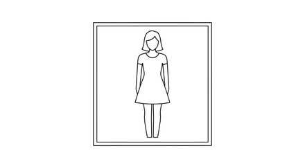 Fototapeta premium Simple Line Art Icon of a Woman in a Dress Standing Inside a Square Frame