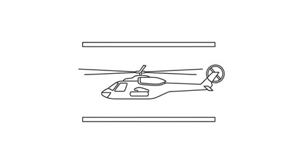 Fototapeta premium Helicopter in hangar, line art, vector illustration, aviation, transport, military, rescue, travel