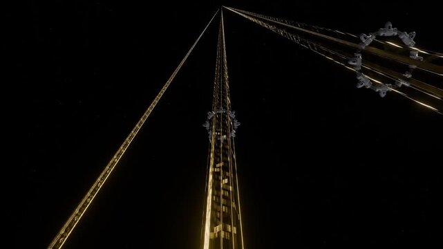 A 3D visualization of a space elevator.
